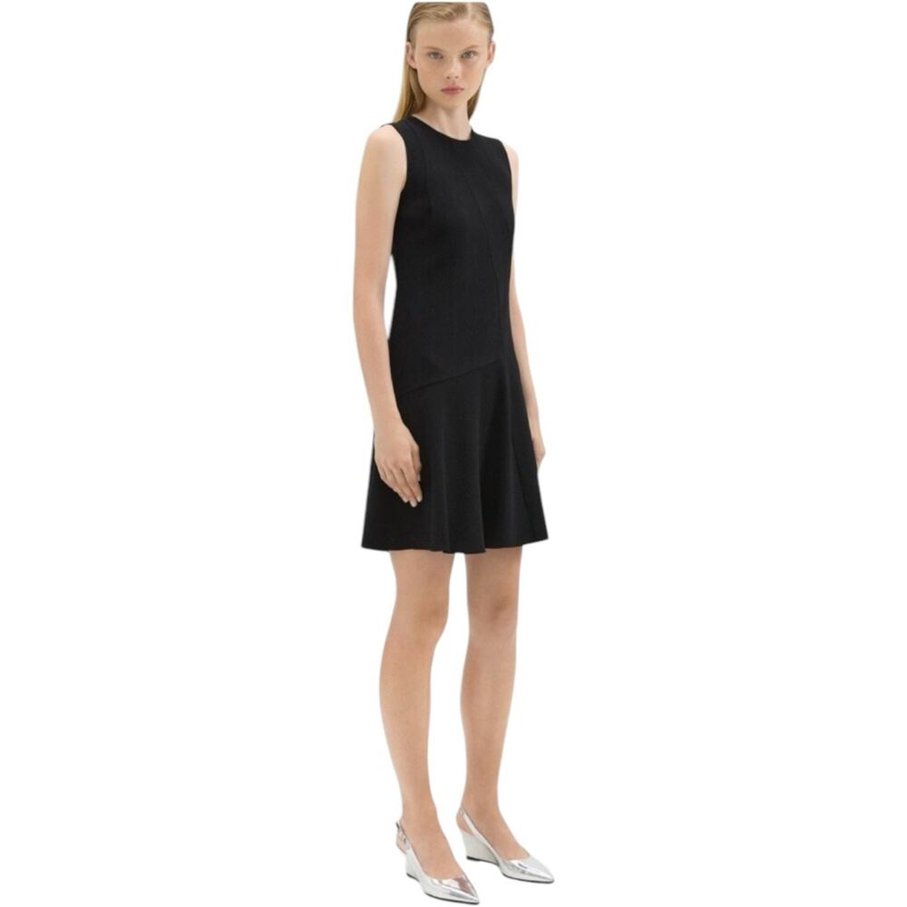 THEORY Black Petite XS TP sleeveless Fit Flare in striped Admiral Crape dress